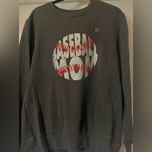 Russell Premium Fleece Heather Gray Baseball Mom Crew Neck Pullover Sweatshirt